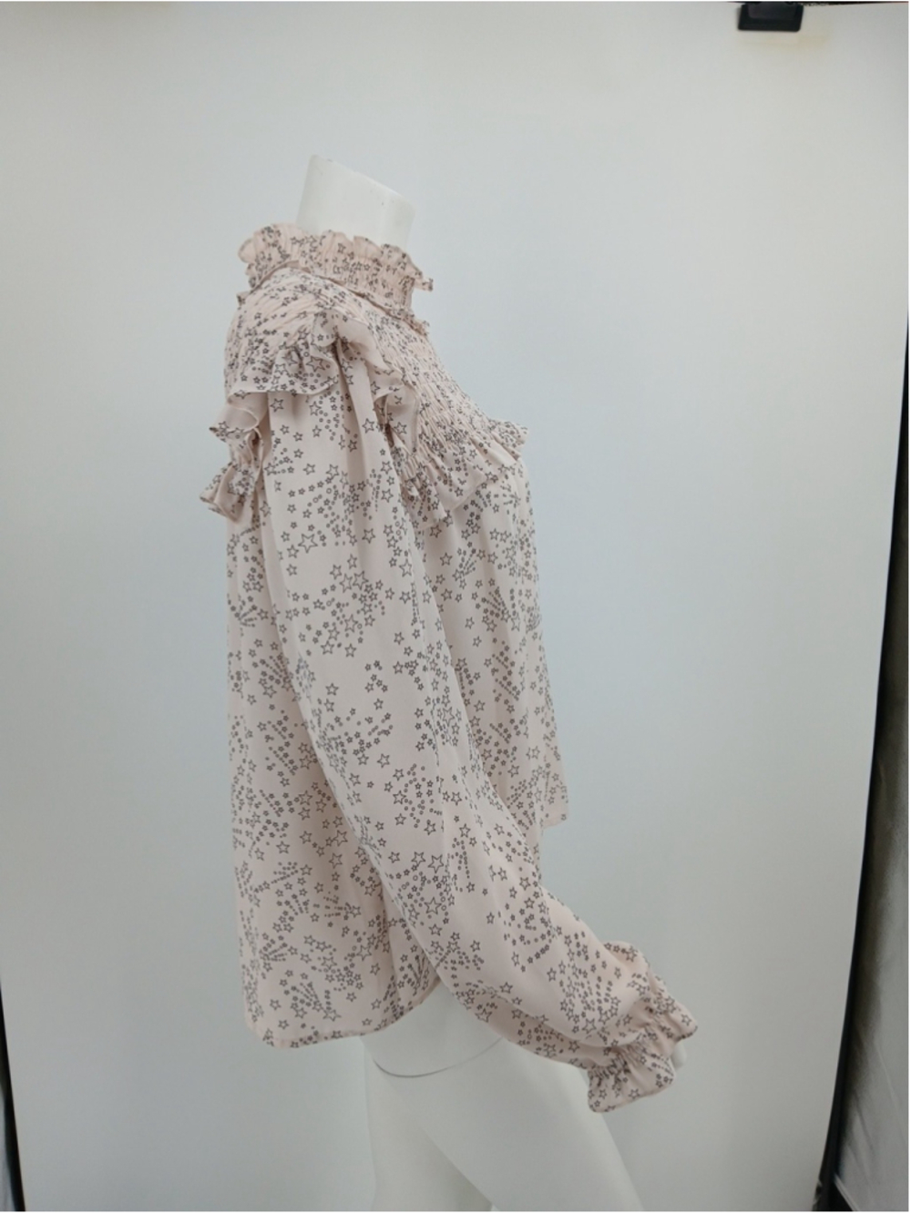 Rebecca Minkoff Sharon Star Print Mockneck Blouse Top Pale Pink Size XL Chiffon - Picture 10 of 16